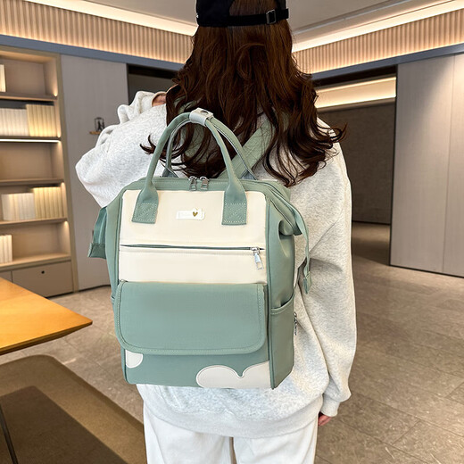新款妈咪包双肩包多功能背奶包妈妈包母婴妈妈户外出行手提旅行包 浅绿色