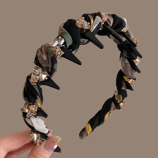 Idel oil painting girl rhinestone headband female classic fashion ink painting wavy sawtooth headband high skull top show face small hair accessories