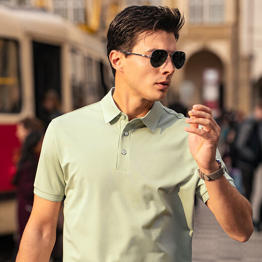 Mr. Cloth CoolMax Technology T-shirt Cool T-shirt Men de trois boutons à barre rapide à manches courtes pour hommes à manches courtes AT12161 Green à eau légère 2xl (185)