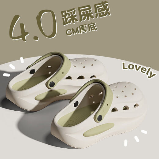 安尚芬护士洞洞鞋女款夏季2025新款手术室静音防滑厚底办公室凉拖鞋外穿 米绿 36-37 正码【内长235mm】