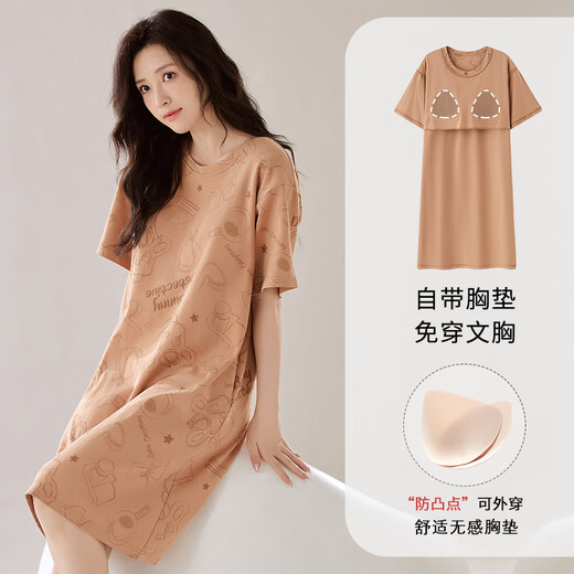 Yalu neuer Stil mit Brustpadnachthemd für Frauen für Sommer für den Sommer reines Baumwoll kurzärmelige Mitte des Längen-Pyjamas für Frauen losen lässige schwangere Frauen können außerhalb von LZ12532X 2xl 175 tragen