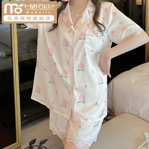 莫代尔睡衣女夏季薄款冰丝三件套装蕾丝花边甜美短袖长裤宽松家居服 YFY-9905【短袖+长裤】 M 【建议80-100斤】
