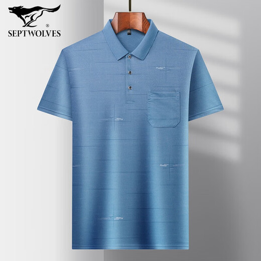SEPTWOLVES middle-aged men's lapel short-sleeved T-shirt daddy summer thin polo shirt middle-aged and elderly ice silk half-sleeved men's T-9923 blue real pocket M 48/165
