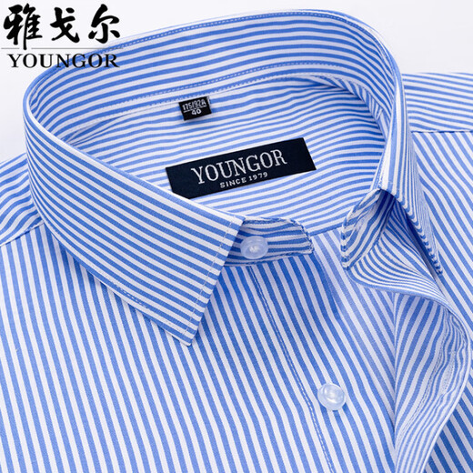 雅戈尔纯棉短袖衬衫男士夏季商务休闲职业装抗皱免烫中年条纹衬衣透气 DX6630 38 建议【100-120斤】