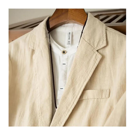 Romon suit jacket men's new casual cotton and linen old money style loose high-end loose slim ramie single layer suit jacket khaki 2XL