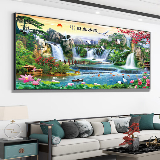 Bienvenido Pine Rural Central Hall Painning Pintura colgante Decoración de la sala de estar Sofá Fondo de pared Mural Pinturas 2024 Nuevo estilo CT-3882 Aldea 280 cm*110 cm [Marco de aleación de aluminio + superficie de porcelana de cristal]