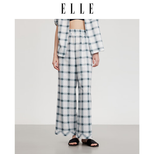 ELLE Plaid Casual Suit 2025 Summer New Style Loose, Lazy, Skin-Friendly, Comfortable, Can be Weared Outer Home Clothes Black and White (Pajama Pants) S