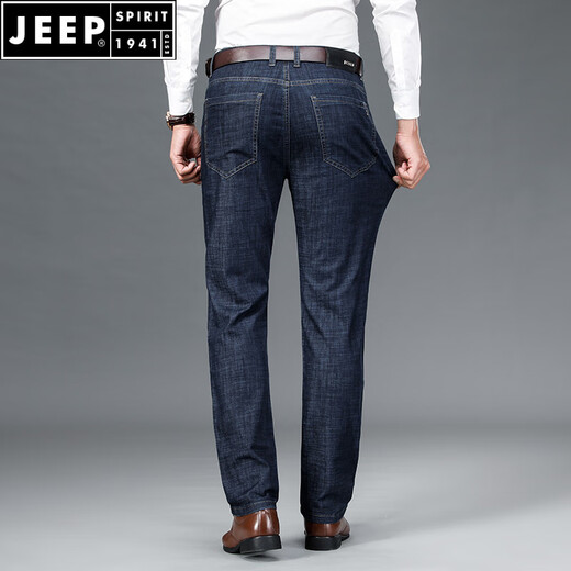 JEEP SPIRIT夏季薄款牛仔裤男士弹性舒适冰丝棉男裤商务休闲宽松直筒牛仔长裤 W723蓝黑 29
