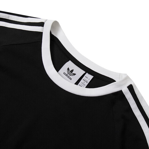 阿迪达斯（adidas）三叶草男装上衣 2025夏季新款时尚三条纹黑白圆领休闲长袖T恤衫 IA4877 L