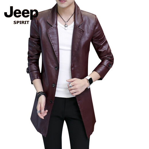 Jeep Spirit Leder Windbreaker Herren mitten im koreanischen Stil Slim Herrenjacke Anzug Kragen Imitation Leder Jacke Geschäft Casual plus Samtmantel Schwarz 8810 Lederjacke m