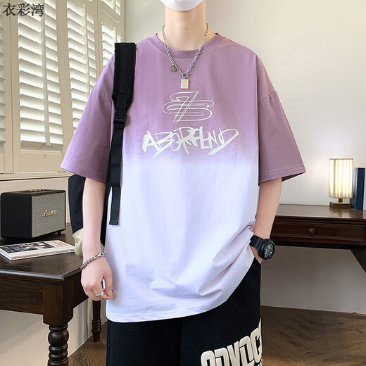 衣彩湾青少年t恤男初高中生青少年渐变色休闲短袖男夏季新款潮流设计感 3523黑色 均码 M