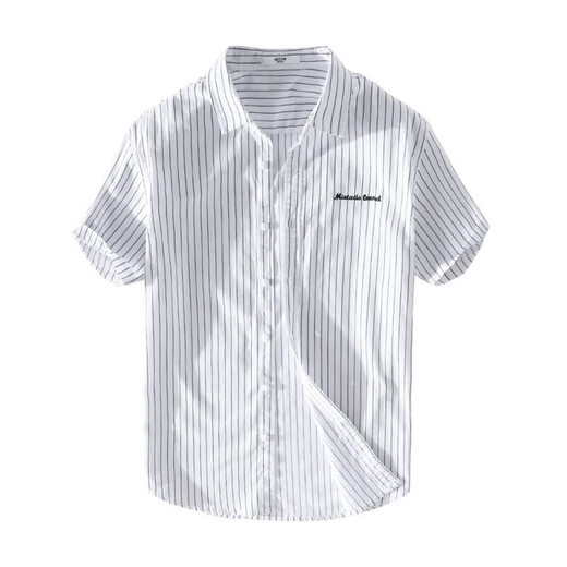 KAZUKI KURAISHI KURAISHI KAZUKI Casual Business Stripe Short Sleeve Shirt Men's Summer New Slim White Thin Fresh Shirt White XL 135-145Jin[Jin equals 0.5 kg]
