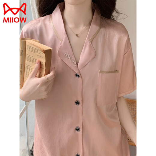 Cat Man (MiiOW)-sensory pajamas for women in summer ice silk shorts shorts simulation. Silk silk home clothes summer internet celebrity style suit available #YX-9214 L [99-115]Jin[Jin equals 0.5 kg]