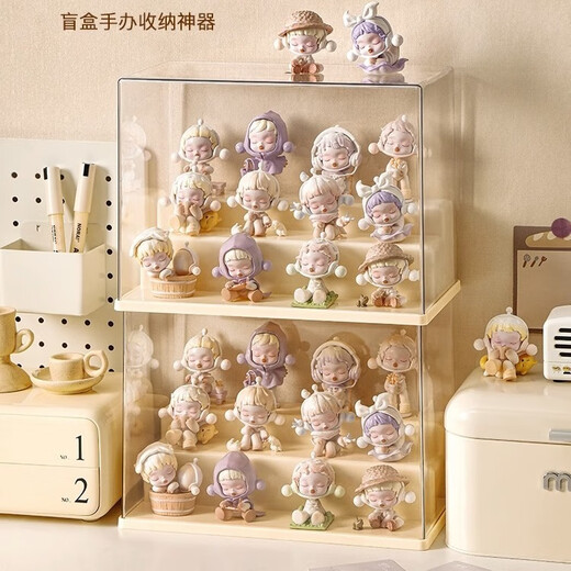 Acrylic display box, blind box display rack, storage box, acrylic ornaments, desktop box display figure, three-layer ladder model, 12-15 dolls, free foot glue