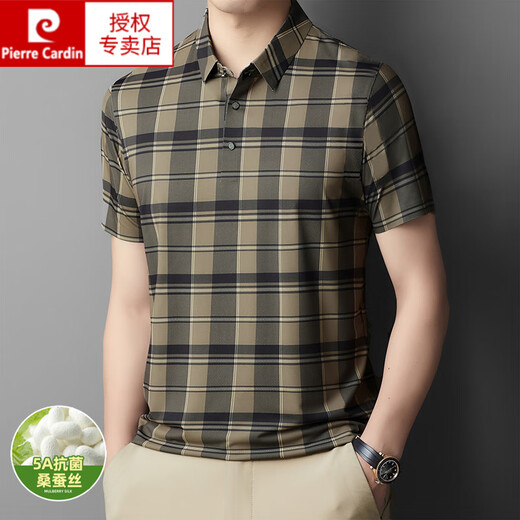 Pier Cardin Mulberry Silk Silk Silk Silk Camiseta 2025 Summer NUEVA Camisa de polo a cuadros de mediana tamaño de mediana edad de mediana edad 753-azul (a cuadros) M 165 Recomendado 90-110Jin [Jin equivale a 0.5 kg]