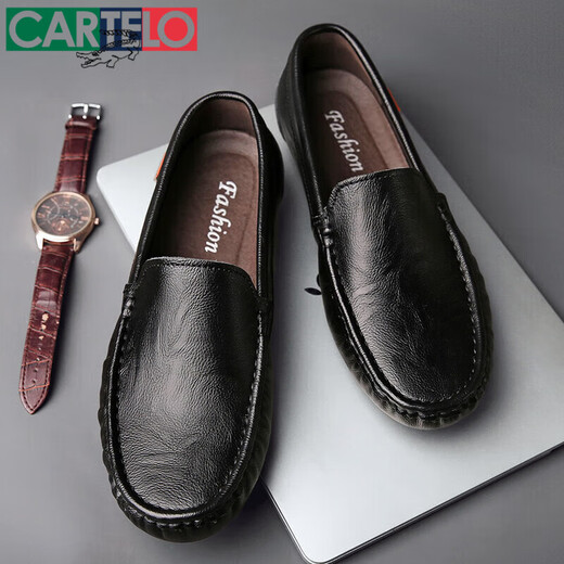 
CARTELO 2025 summer new genuine leather business casual leather shoes for men soft sole breathable casual footwear British beanie shoes 9901 brown [hollow style] special price brand cut off 37 special imported high-end