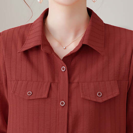 Xuanchun Guangdong Puning Women's Shirt Middle-aged Single Top Middle-aged Mom Spring and Summer Fashionable and Strong Sleeve Women 9856 Coffee XL (100-117Jin[Jin equals 0.5 kg])