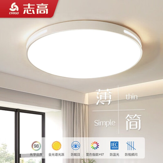 Beyzk Full Spectrum Eye Protection Lámpara de dormitorio Lámpara de techo LED moderno Simple Lámpara Minimalista de la habitación principal Atmosférica Lámpara Zhongshan Lámpara de 24W Full Spectrum Eye Protection RA9730cm Round-24w