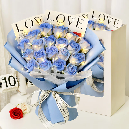 Yiran 19 crushed ice blue bouquet birthday gift for girls in the same city delivery for boyfriend and girlfriend and wife eternal bouquet soap flowers