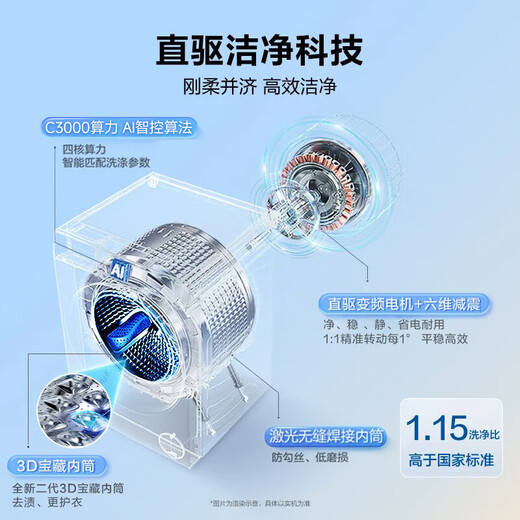 Haier washing machine Yunxi 4.0 new product BE37E direct drive living water essence washing blue shield sterilization Ultra-thin drum washing machine fully automatic 10kg washing and drying state subsidy 20% washing and drying crystal color screen + direct drive living water essence washing + blue shield double sterilization + intelligent drying