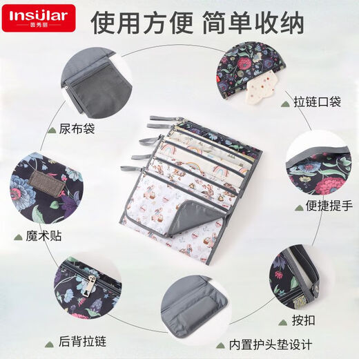 Insular Portable Water Baby Changing Pad Diaper Bag Multifunctional Baby Changing Table Maternal and Infant Diaper Supplies Christmas Rabbit One Size