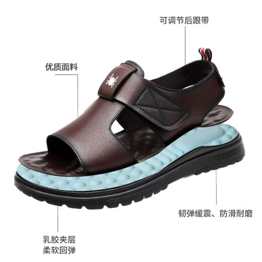 蜘蛛王（SPIDER KING）官网方舰店旗官网凉鞋男夏季真皮软底休闲沙滩鞋户外透气软面防滑 z6189棕色-真皮牛皮 38