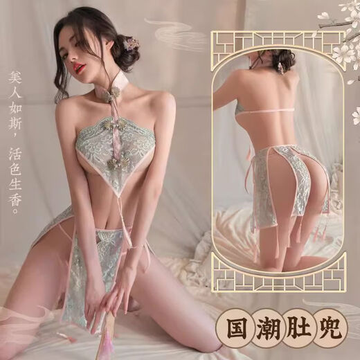 Dormitorio Diversión ropa interior Sexy 2025 Nuevo pajamas de moda de alta gama Cheongsam Bellyband Lace reunido 6793 Cheongsam + 6624 Cross Heltermother Falda 80-120Jin [Jin equivale a 0.5 kg]