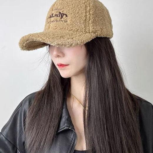 Yinqi Starling Lamb Wool Baseball Cap Women's 2025 New Autumn and Winter Fashionable Warm Thick Peaked Cap Showing Face Small Plush Hat Brown One Size