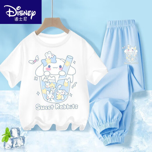 迪士尼（Disney）BINPAW女童夏季玉桂狗套装2025新款大童纯棉短袖t恤儿 A983白+A984紫裤 130 (建议身高115-125cm)