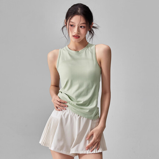 Women's Sports Vest Quick-Drying Yoga Sleeveless Tight Slimming Sports Top Running Pilates Training Fitness Wear Summer Light Green Vest L Size - No Breast Pad
