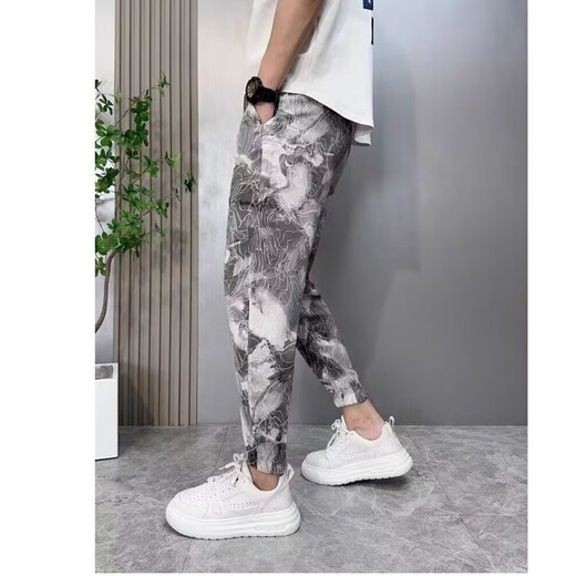 Ink Krawatte-Dye Mode Chinese Style Trend Herbst Ice Seide Farbe Harun Casual Hosen Herren neue Sporthosen x507 gelb dünn xl