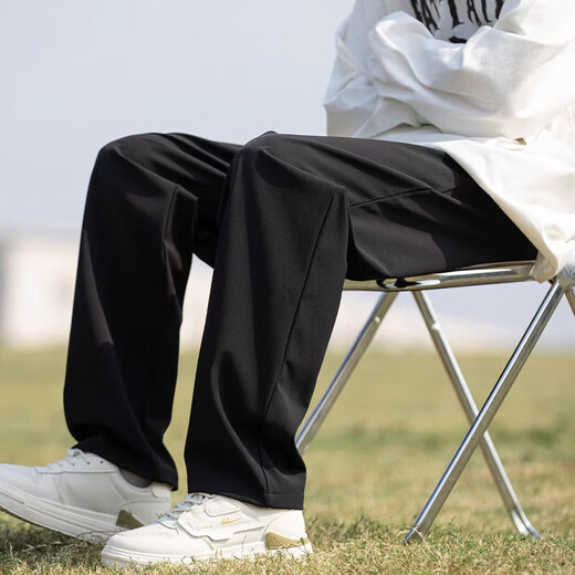 Pull back long pants men's autumn and winter 2025 new vertical straight plus velvet casual pants men's loose sports pants black spring and autumn XL
