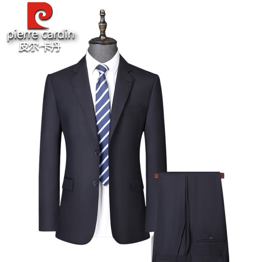 Pierre Cardin 100% pure wool suit suit for middle-aged men, high-end business formal wear, groom and wedding suit two-piece black 100% wool #1002 style without slit M 170/46 Recommended 100-130 Jin Jin equals 0.5 kg