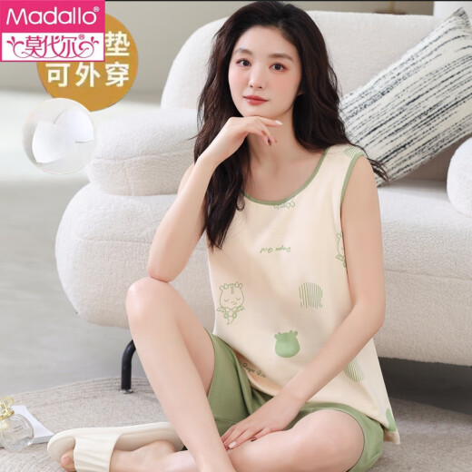莫代尔带胸垫一体背心睡衣女夏舒适棉无袖大码家居服女生薄款可外穿套装 背心套装【带胸垫】F9855 XL 女 建议120-130斤