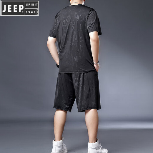 JEEP SPIRIT冰丝速干t恤男胖子肥佬加肥加大码男装夏季休闲运动短袖短裤套装 9922一套 3XL