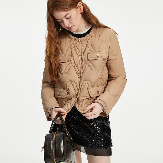 
Fan Silanen's thin short small fragrance style down jacket for women in autumn and winter 2024 new round neck fashionable jacket 14103 Gardenia white M