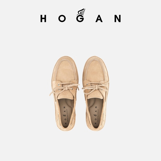 Hogan [l'offre spéciale de la fin de la saison est sur le point de terminer] les chaussures de chaussures de femmes printemps et d'été H-wrap Series h681 chaussures de bateau à lacets épaisses chaussures semelles beige 36