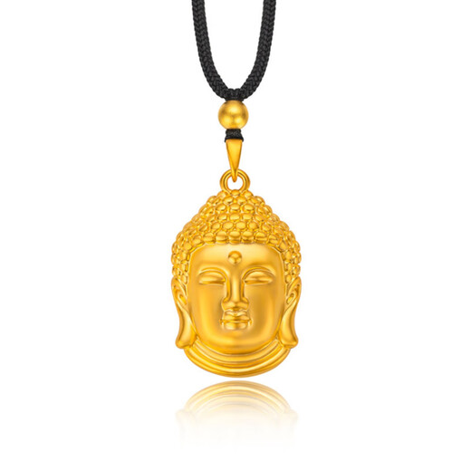 Taijufu gold-wrapped silver Buddha head pendant 9999 pure gold solid pendant native Buddha Chinese Valentine's Day gift for men and women Buddha head pendant + gold beads and black rope (gold layer thickened)