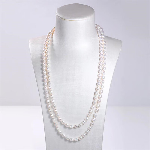 Carboman Feng Chengxiang Freshwater Pearl Sweater Chain Long Double-layer Necklace for Women as a Gift for Mom Rice Pearl Long Necklace 6-7mm