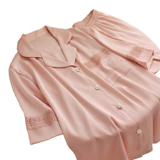 Antarktische grenzüberschreitende Pyjamas Kurzärärmelte Revers-Strickjacken sexy Spitze Einfache Home-Kleidung Set LW9214# M 170 [Vorgeschlagen 80-100jin [Jin ist 0,5 kg]]
