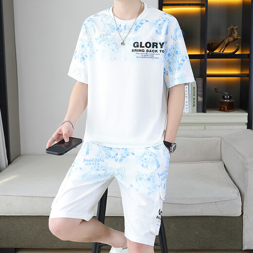 JEEP SPIRIT吉普男士套装休闲运动一套衣服潮流装夏季薄款短袖短裤两件套 6187套装 绿色 M (建议95-110斤)