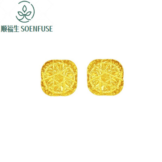 Shunfusheng SOENFUSE new sparkling sugar cube earrings gold brushed flower earrings 999 gold fashionable earrings for your girlfriend brushed small sugar cube earrings (large style)