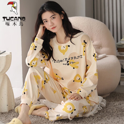 Tucano; Pyjamas de pics de bois pour femmes au printemps et automne coton pur carioton pantalon long à manches longues