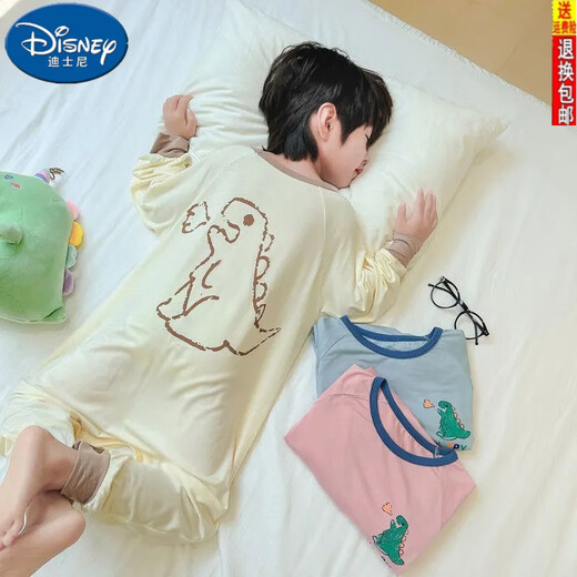 Disney's New Ice Silk One Piece Ropa para niños para niños y niñas Cartoon Anti-Kick Buckle Anti-Cooling Air acondicionamiento Lindo Pajamas 727 Beige 110