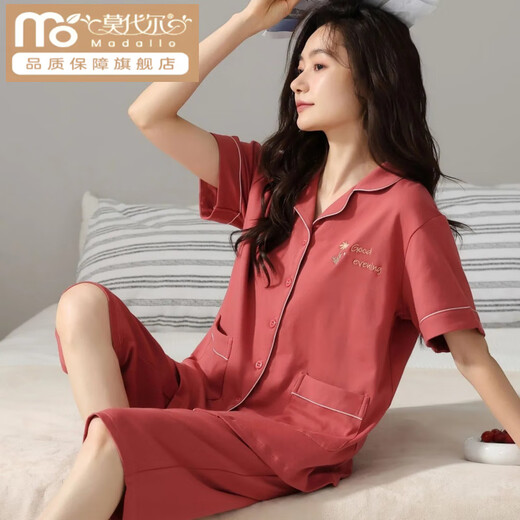 Modal Cotton Pyjamas für Frauen im Sommer kurzärmelige Kumpelhosen große Strickjacke für Anzüge mittleren Alters und junge Damen für Outdoor-Kleidung N9896 Kurzärärmelte Hosen Cardigan M (80-100 Jin [Jin gleich 0,5 kg]))