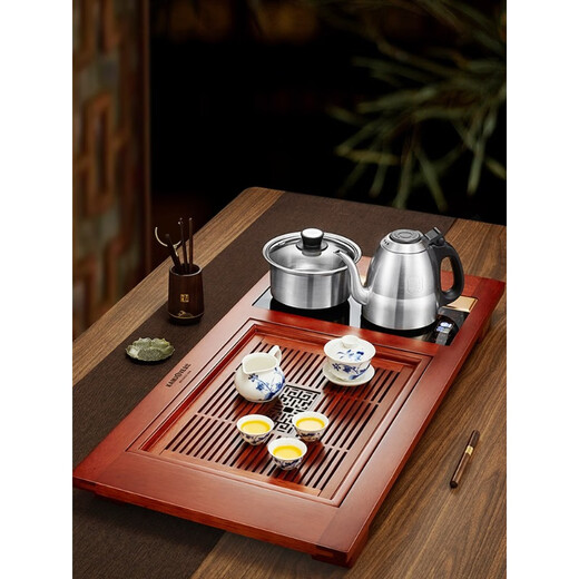Jinzhao K-738 Antike Blume Massivholz Tee Tablett Tee Tee Tee Set Set automatisch integrierter Haushalt Tee Tee Brewing Tisch Tee Tablett mit F9 Shunquan Griff Wasser Tee Kunstofen Kung Fu Tee Set Tee Eimer