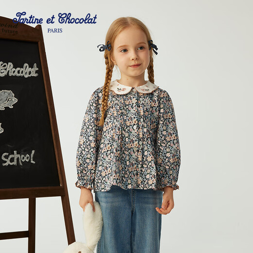 TARTINE ET CHOCOLAT French chocolate children's clothing 25 new girls cute long-sleeved shirt tops navy blue 110/4A one size