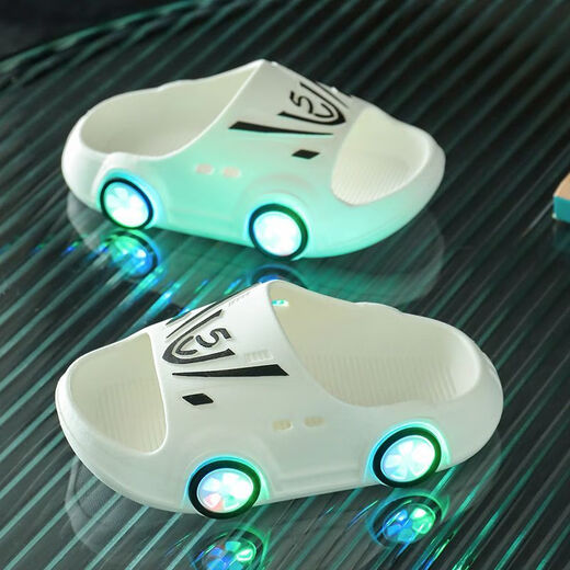 Qisiman Children's Slippers Luminous Summer New Style Boy Baby Lighting Car Home and Outdoor Soft Soled Anti-Slip Sandals Blue No Lights No Size 32-33 (Suitable for Feet Length 19 Centimeters)