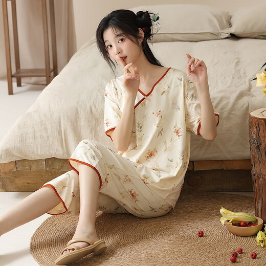 Yalu Summer National Style Pyjamas Suit des femmes mince Tendance nationale décontractée Pantalon à manches courtes Pantalons pour filles 9902 # M à manches courtes 9902 # M