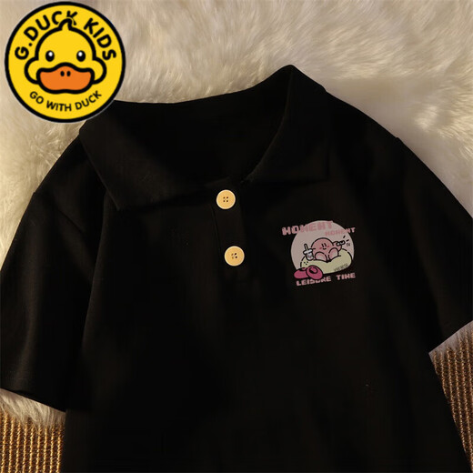 G.DUCKKIDS girls pure cotton short-sleeved t-shirt polo shirt printed summer clothing medium-sized children's base shirt children's fashionable top white #1105 120 cm suitable for 110-120cm 5-6 years old